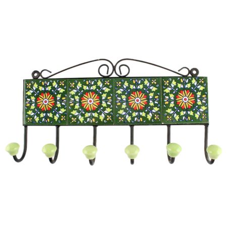 Forest Green Wheel Flower Ceramic Tile Hook